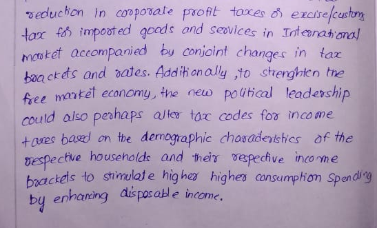 Hax fos impooted goeds oand seovlces in Toteanat onol mauket accompanied by conjoint changes in far baackets and ales. Additionally ,to ster/htntne fee matet econony, tne new potical leadership could also peshaps ajke tar codes foo inco me +axes basd on the demagtraphic chosaderishics of the espective households and ther ซ specfive income baches to stimulate higher highe consumph0η Spending by enhaning dispocable income