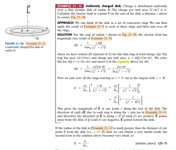 E P R do EXAMPLE 21-12 Uniformly charged disk. Charge is distributed uniformly over a thin circular disk of radius R. The cha