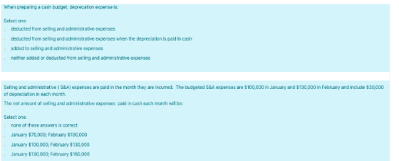 When preparing a cash budget, deprecation expense is: Select one deducted from selling and administrative expenses deducted f
