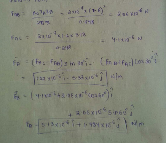 (96) - 2006X10 FAB = MOJAIB 2x10 X 21191 0.248 FAC = 2x107x1,6x318 4.1x10-6N 1 0-248 FA - (FA - FAB) sin 30 - (FA BIFACI Cos