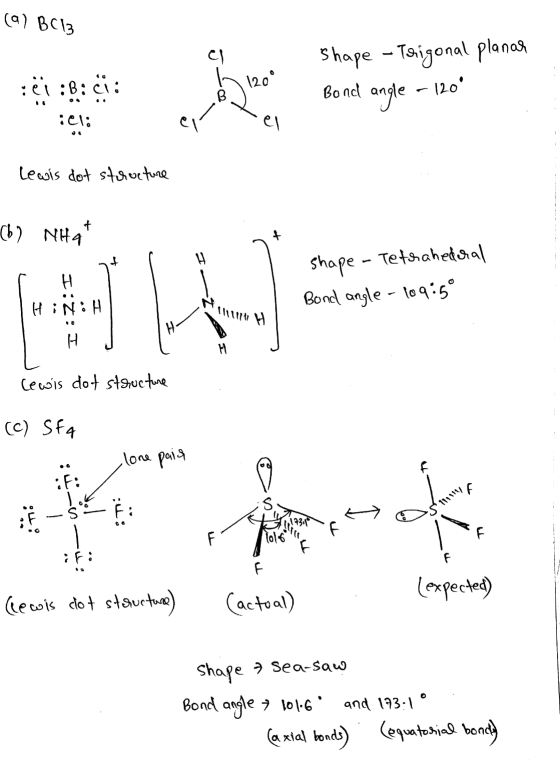 (9) BC13 shape - Trigonal planar : Bond angle - 120° :::: illi 1120 en er - Lewis dot structure (6) NH4 not shape - Tetrahede