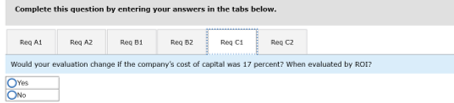 Complete this question by entering your answers in the tabs below. Reg A1 Reg A2 Reg 1 Req B2 Reg CI Reg C2 Would your evalua