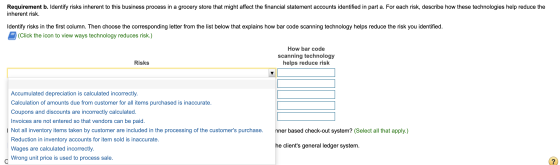 Requirement b. Identify risks inherent to this business process in a grocery store that might affect the financial statement