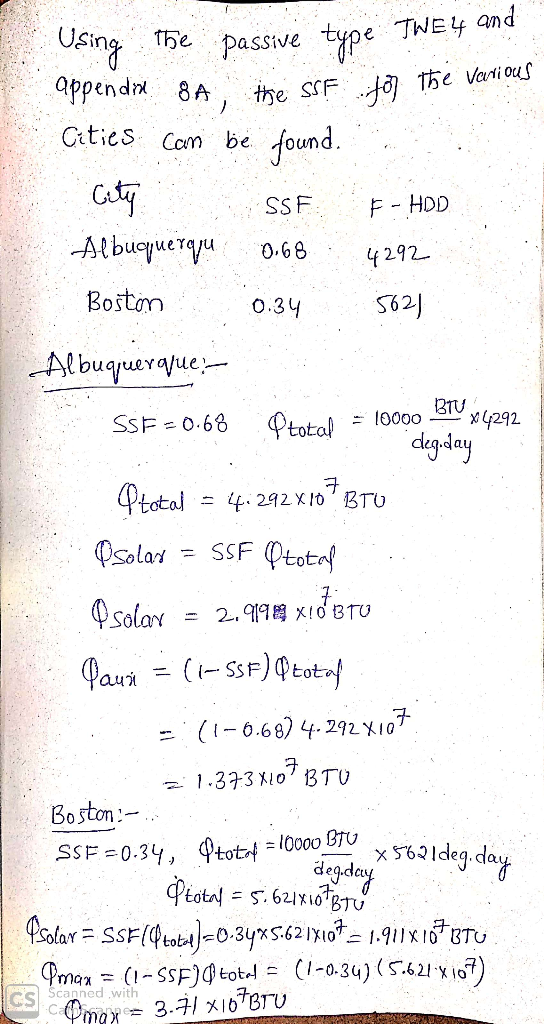Using the passive type TWE4 and appendra 8A, the SSF for the vert Cities can be found. City SSF. F - HDD Albuquerqu 0.68 4292