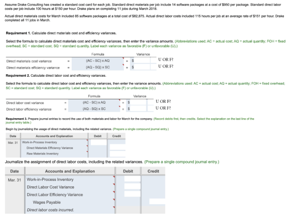 Assume Drake Consulting Has Created A Standard Cost Card For Each Job Standard Direct Materials