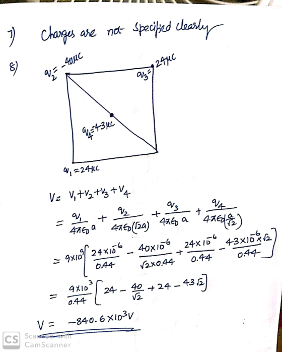 o charges are not specified clearly 8) q= -404C wa K Uz = 2446 9:43 hec a, 22446 V = V, tv2 tbz tv4 als St % + = 4 426 a 426d