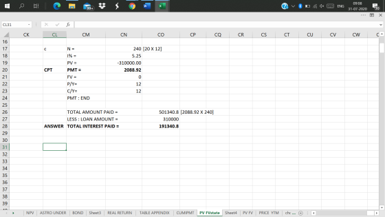 C w ENG 09:08 31-07-2020 99+ 30 Х CL31 . CK CL CM CN СО CP СО CR CS СТ CU CV CW CA с N = 16 17 18 19 1% = PV = 240 [20 X 12]