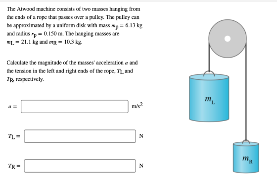 The Atwood machine consists of two masses hanging from the ends of a rope that passes over a pulley. The pulley can be approx