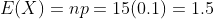 EX) = np = 15(0,1) = 1.5