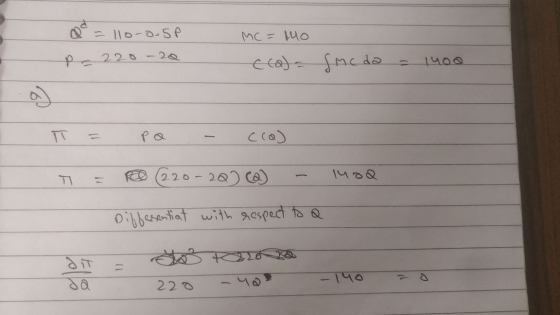 - 11o-o-SP MC = mo Cead = fmc da - 1400 T = PQ - cca) Ro (220-20) ca] - T = 400 Differentiat with respect to a doo Polaro 220