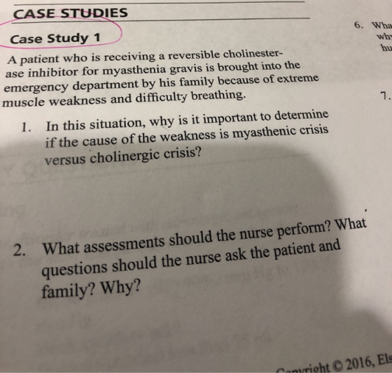 6. Wha why hu CASE STUDIES Case Study 1 A patient who is receiving a reversible cholinester- ase inhibitor for myasthenia gra