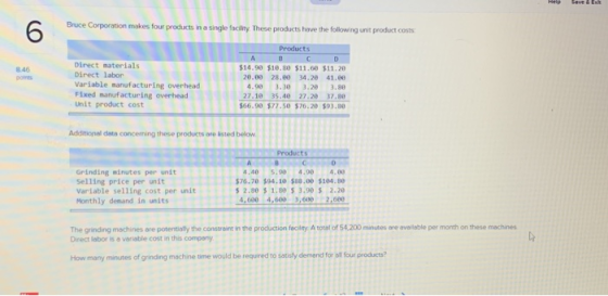 6 Bruce Corporation makes four products in a single facility These products have the following unit product costs Products Di