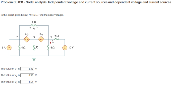 Problem 03.031 - Nodal analysis: Independent voltage and current sources and dependent voltage and current sources In the cir