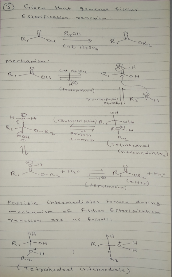 Given that Esterification Fischer general reaction: Ri OH ROH - Cat. H 2504 R -ORZ Mechanism: -H - cat. Hasoy Ri о не HO (pro