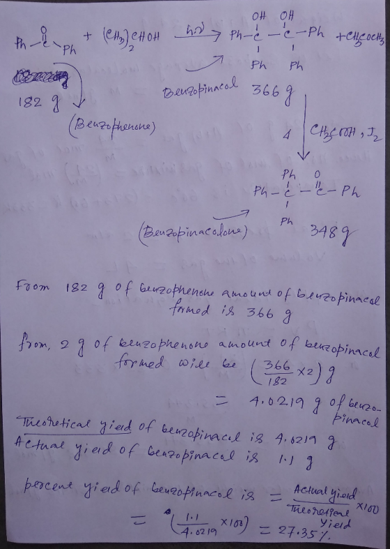 OH OH the + (CH] CHOH hody Ph-e - e-Ph teh och Ph Ph 182 g t Benzopinacol 366 g, (Benzophenone) will to & CHEH , I Ph o i Ph-