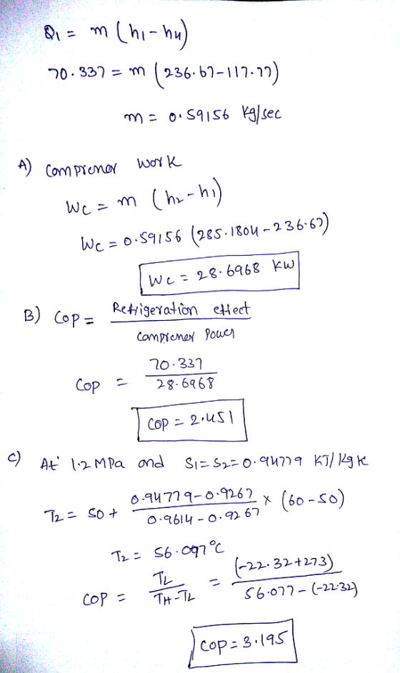 70. 337 = m | 236.67-117-11 B) Cop R<tigeration etHect o.33 Cop 2.us e22-32+27.3 сор:3.195