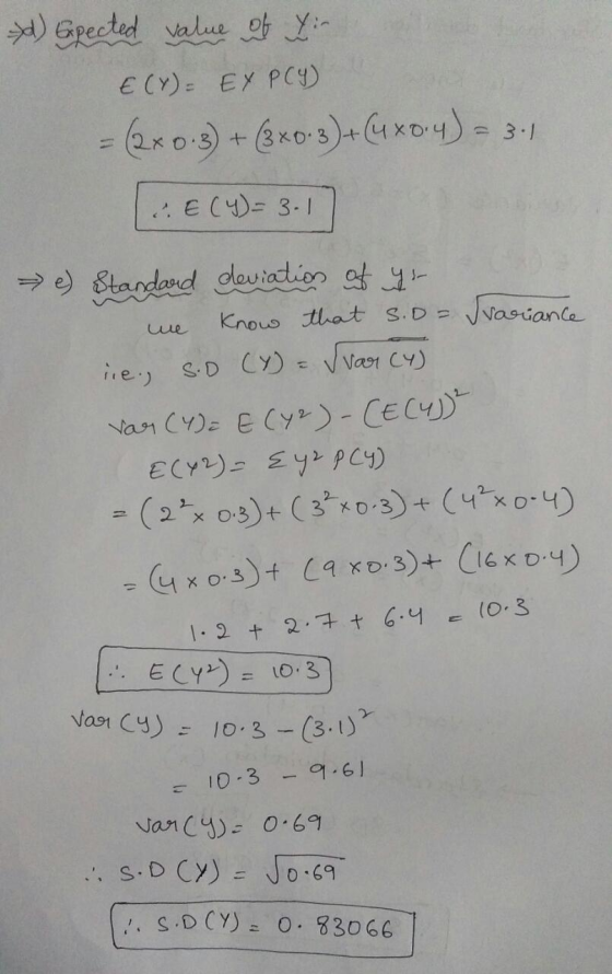 Gpected alue of Y E CY) EY PCY 3.1 + 11 .. E C)- 3.1T e Standand deuiadion at y Knous that S.D Vasiance ue SD CY)V Vaor Cy) N