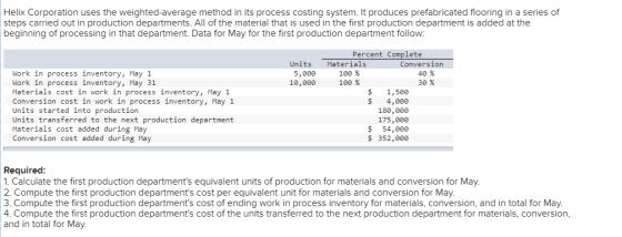 Helix Corporation uses the weighted average method in its process costing system. It produces prefabricated flooring in a ser