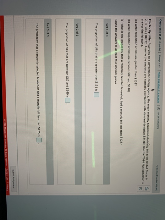 Question 8 of 20 points Attempt of Viewestion in a h man Electricity bills According to a government energy agency, the mean