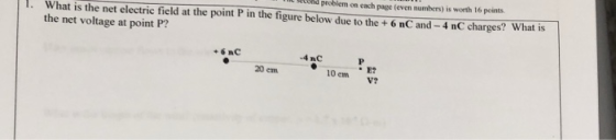 etond problem on each page (even numbers) is worth 16 points l. What is the net electric field at the point P in the figure b