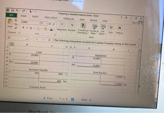 Wo Jellom I accounts. KUS FILE . . HOME INSERT Preparing a classified balance sheet - Excel PAGE LAYOUT FORMULAS DATA REVIEW