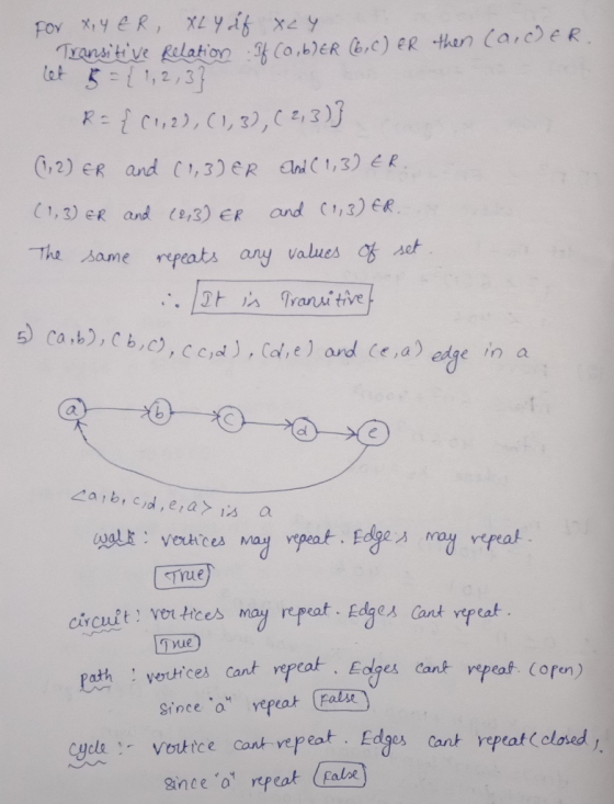 51,2,3 (1,3) er and (e,3) ER and ,)e The same pats any values .. s Trani tive 5) ca ,b),Cb,c, , с с,4) , Col,e) and (e,a) en