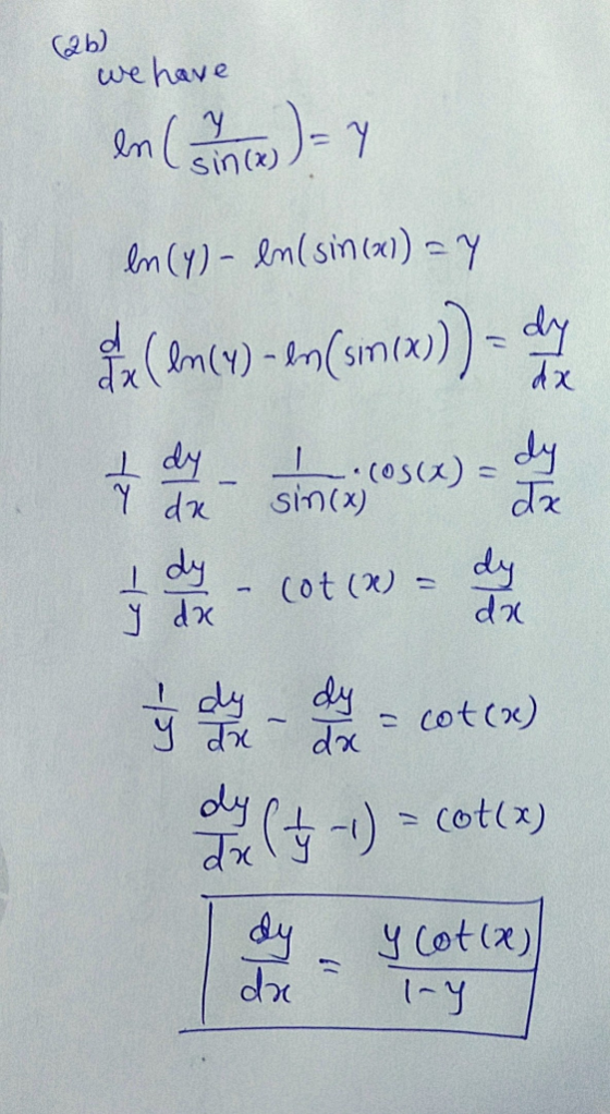 (26) we have у sin(x) en (n) = 7 en (Y) - enlsin (31) = 7 da (en(9) -en(sin(x)) - dy dx I dy Y da I.((X) dy sin(x) dx dy da d
