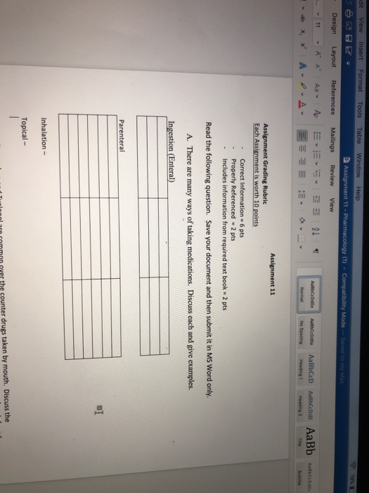 dit View Insert Format Tools Table Window Help 19% Assignment 11 - Pharmacology (1) Compatibility Mode Saved to my Mac Design