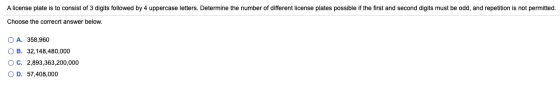 A license plate is to consist of 3 digits followed by 4 uppercase letters. Determine the number of different license plates p