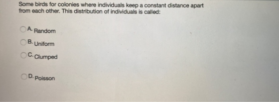 Some birds for colonies where individuals keep a constant distance apart from each other. This distribution of individuals is