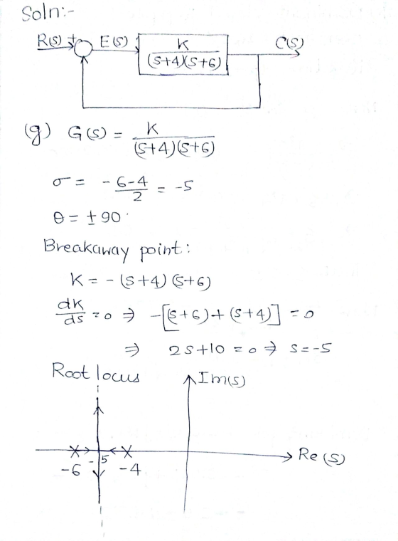 Soln:- RS) E(S) cs (5+4X5+6) g) GS) = K (5+4) (StG) = -5 -6-4 2 or +90 Breakaway point: K= -($+4) 5+6) as to 7 - +6)+(5+4)] =