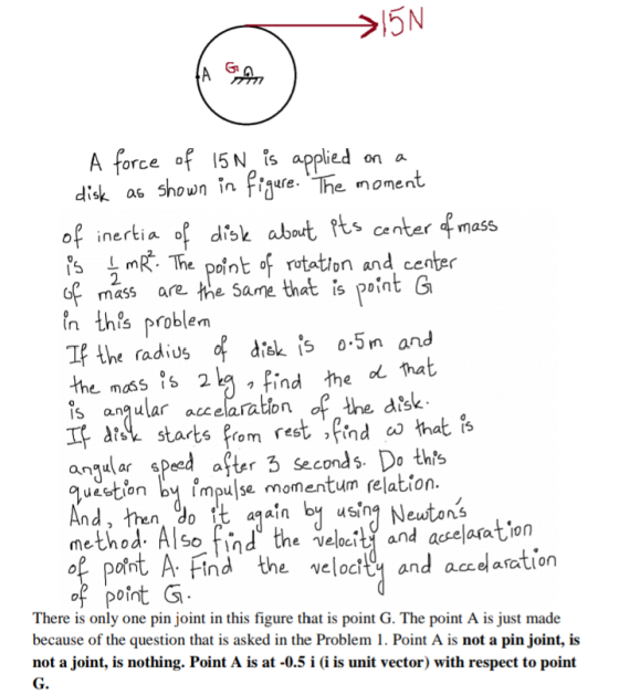 >15N ТА A force of 150 is applied on a disk as shown in figure. The moment of inertia of disk about its center of mass is į m