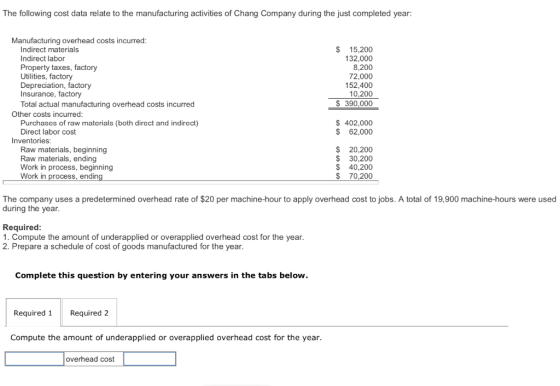 The following cost data relate to the manufacturing activities of Chang Company during the just completed year: Manufacturing