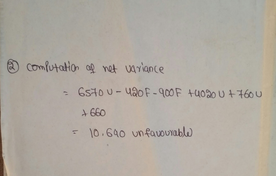 ② computation of net variance = 6570U-420F-900 F tuosou+7600 7660 5 10.690 un favourable