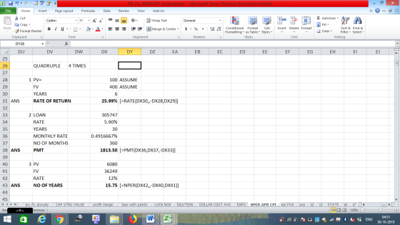 - 2x Σ AutoSum : A Fill 2 Sort & m Find & 2 Clear Filter Editing Select EH EL EJ PV, FV, ANNUITY (Autosaved) - Microsoft Exce
