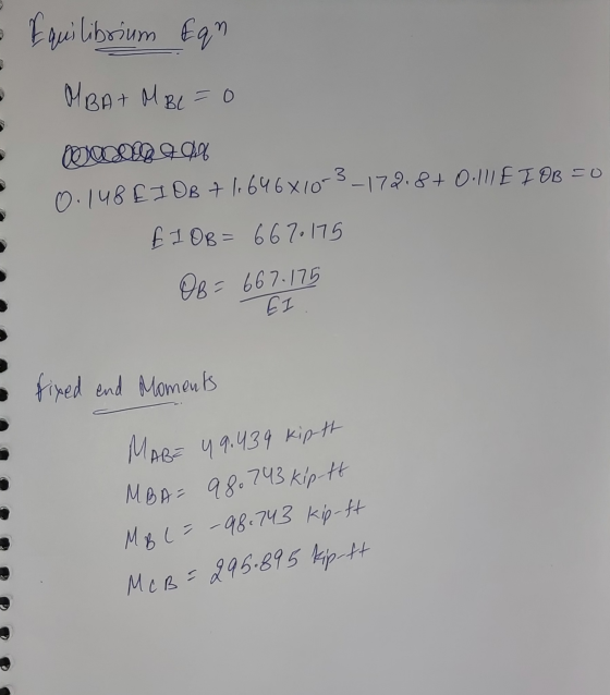 MBA= 980 743 kip-tt Mc B = 295.895 kip-ft • Equilibrium Equ MBA+ M Be=0 Wall 20% 0.148 EI OB + 1.646X10-3-17218+ 0.11 E I OB