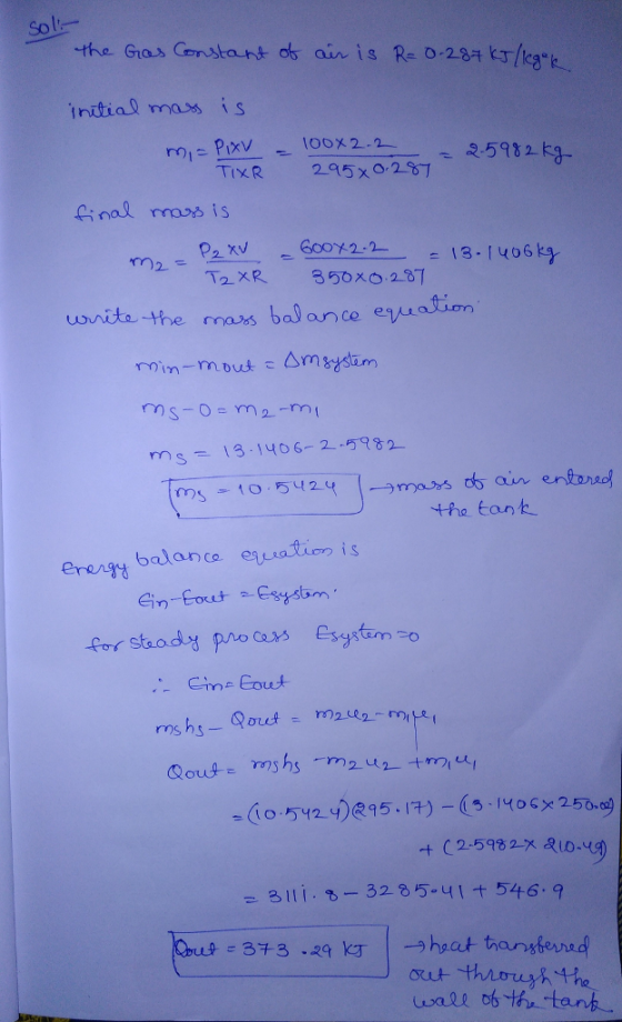 Sol the Gras Censtant os ain is Re 0-28 initial ma is XR 245x0 237 85 Cinal maos is wnita the ais bal ance euation ms13 1406-258 the tank erengy balanca erwate is -Co 542-y)R95-17)-(5-140EX 2 50.09 8,111-3-3285-41 t 546.9