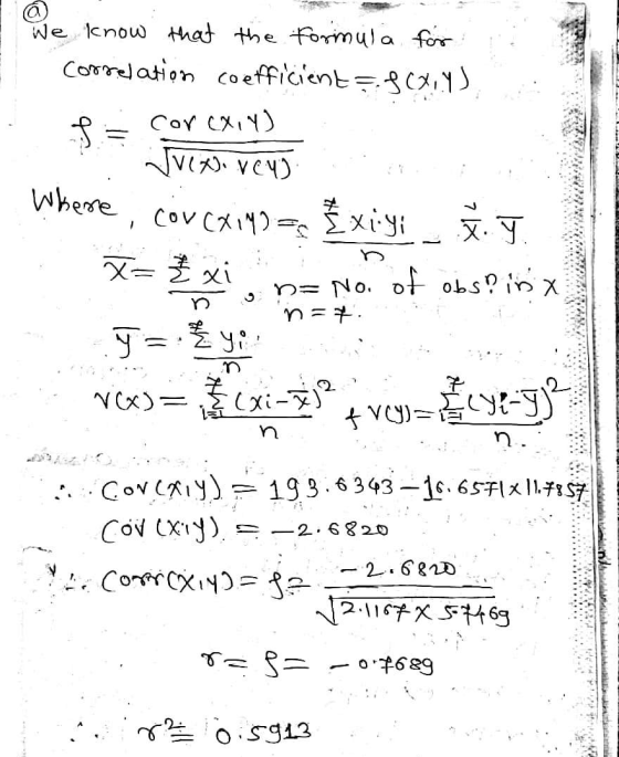 We know that the formula for correlation coefficient = 5(XIX) I Cor CX,Y) JV1x). Vey) Where, cov (x142 = $xiyi XI. X= { xi, n