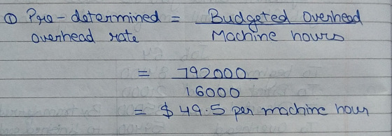 - 0 Pre- determined a Budgeted Overhead Overhead rate Machine hours ca = 192000 16000 0 = $49.5 per machine hour