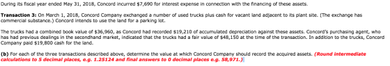 During its fiscal year ended May 31, 2018, Concord incurred $7,690 for interest expense in connection with the financing of t