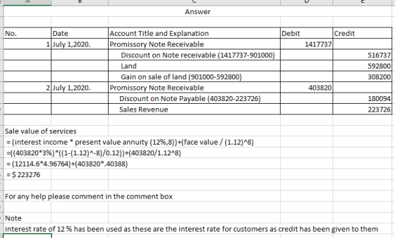 Answer No Debit Date 1 July 1,2020. Credit 1417737 Account Title and Explanation Promissory Note Receivable Discount on Note