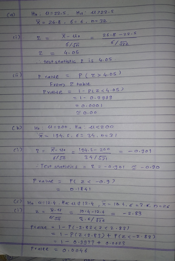 H a Ca) 26-8-22 ‘ s z = 4105 test statistic 2 is 4.05 P-value- R( z > 4.es ) vaIue Fro Z table vdlae S 20 o 34/53 0.1841