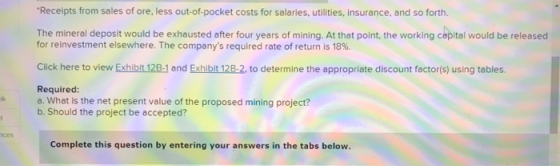 Receipts from sales of ore, less out-of-pocket costs for salaries, utilities, insurance, and so forth. The mineral deposit wo