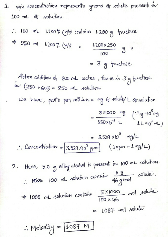 1. w/ concentration represents grams of solute present in 100 mL of solution. .. 100 mL 1.200 % (w/v) contains 1.200 g trueto