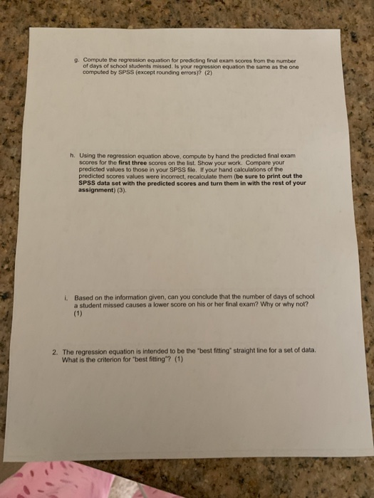 9. Compute the regression equation for predicting final exam scores from the number of days of school students missed. Is you