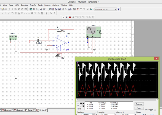 Designs - Multisim - [Design5 *] it View Place MCU Simulate Transfer Tools Reports Options Window Help 06 % e og 3 D --- In U