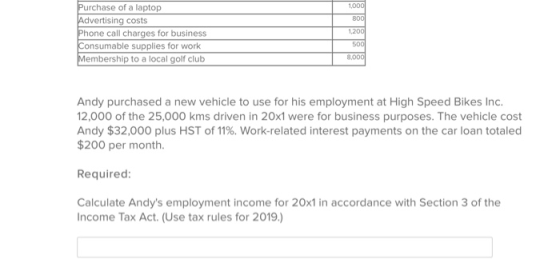 Purchase of a laptop Advertising costs Phone call charges for business Consumable supplies for work Membership to a local gol