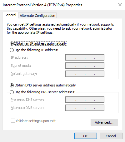 ernet Protocol Version 4 (TCP/IPv4) Properties General Alternate Configuration You can get IP settings assigned automatically