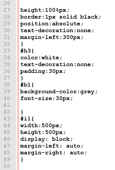 height:100%px; border:1px solid black; position:absolute; text-decoration:none; margin-left:300px; } #h3{ color: white; text-