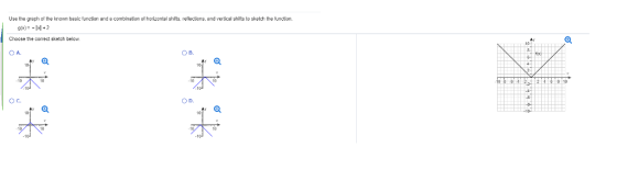 Uge the graph of the known basic function and a combination of horizontal ghilts, rellections, and vertical shilts to sketch the function Choose the correct sketch below O B O C. O D. 10